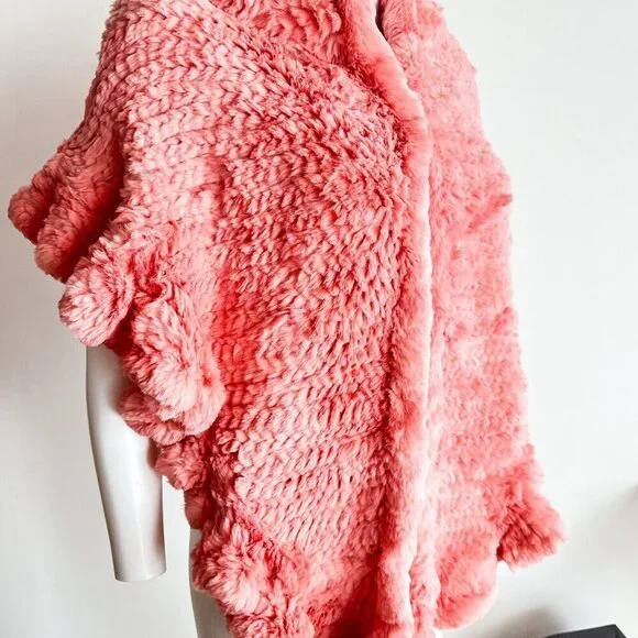 Pink Rabbit Fur Woven Triangular Shawl Scarf Wrap - Picture 3 of 8
